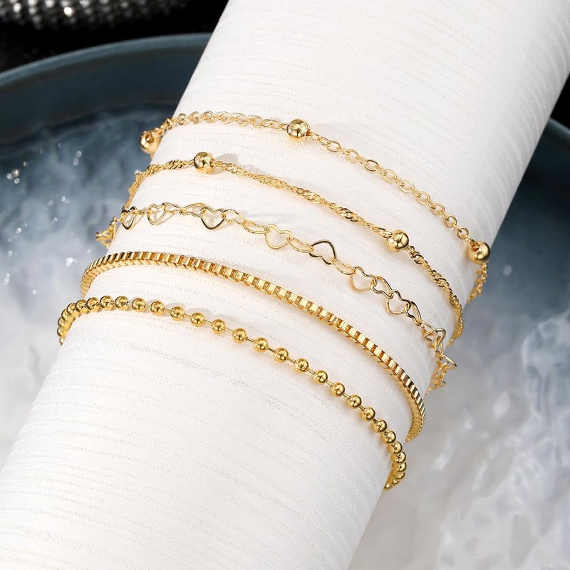 IFKM Gold Bracelets for Women, 14K Gold Plated Dainty Link Chain Bracelet set, Trendy Stackable Layered Bracelets jewelry Gifts - Image 5